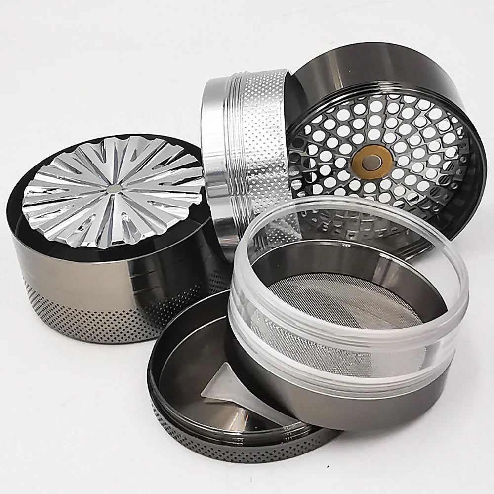 New 55MM Toothless Manual Metal Herb Grinder Spice Crusher Large-Capacity Portable Toothless Design Transparent Screen Catcher