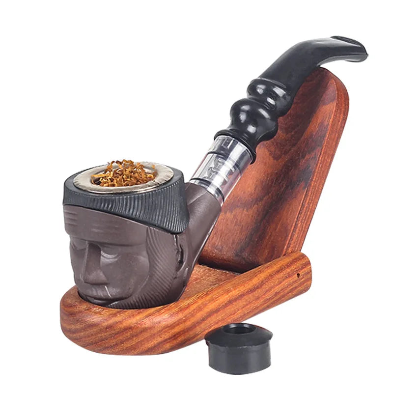 Portable Tobacco Bent Pipe Wooden Smoking Filter Grinder Handheld Herb Pipes Cleaning Durable Cigarette Accessories Men'S Gifts