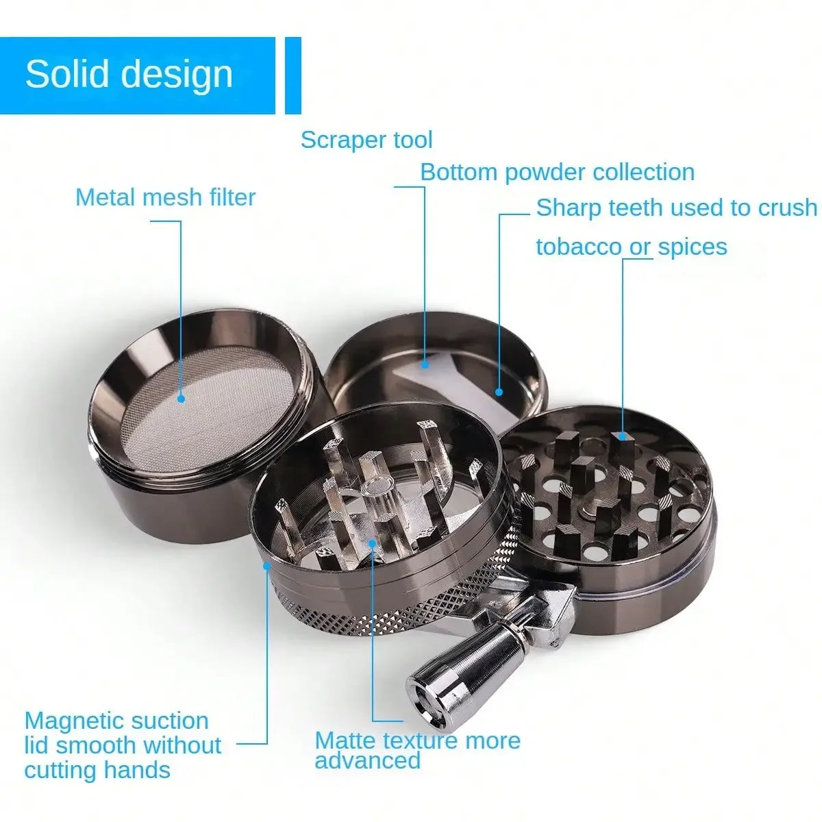 1.6Inch Handle Herb Grinder 4-Layer Manual Spice Mill Metal Pepper Salt Mortar Raw Grass Tobacco Grinder Cigarette Accessories