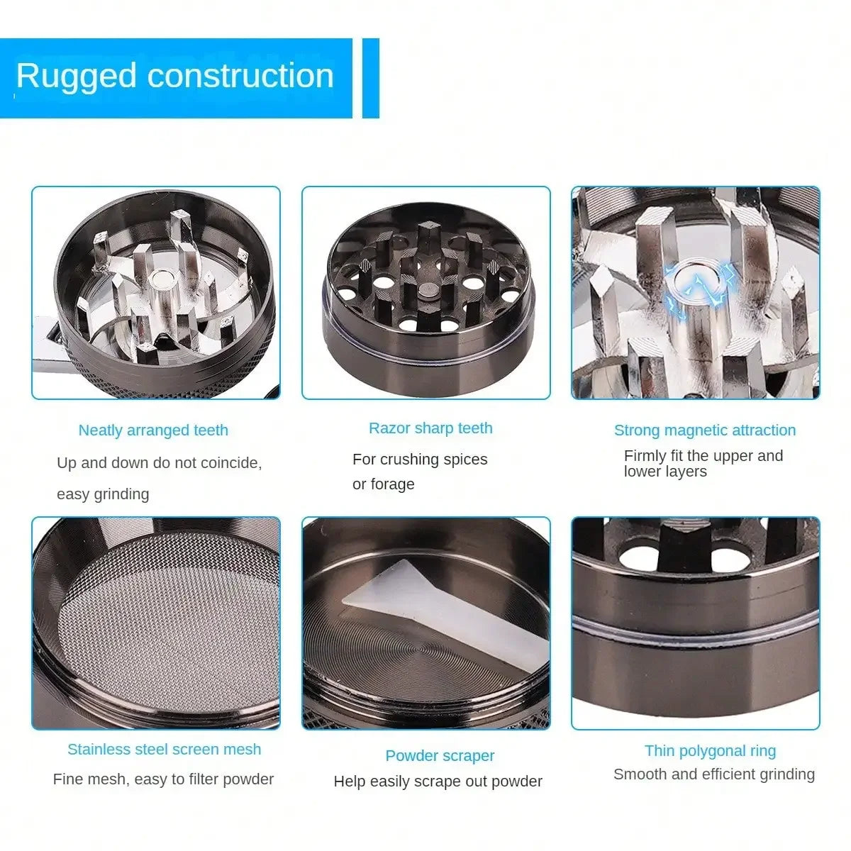 1.6Inch Handle Herb Grinder 4-Layer Manual Spice Mill Metal Pepper Salt Mortar Raw Grass Tobacco Grinder Cigarette Accessories
