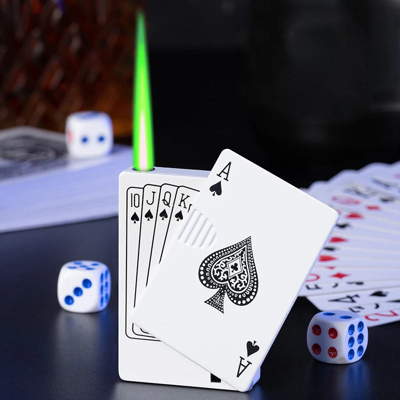 Creative Playing Cards Lighter Flashlight Windproof Straight Metal Lighter Metal Fun Toy for Smoking Accessories Men Small Gifts