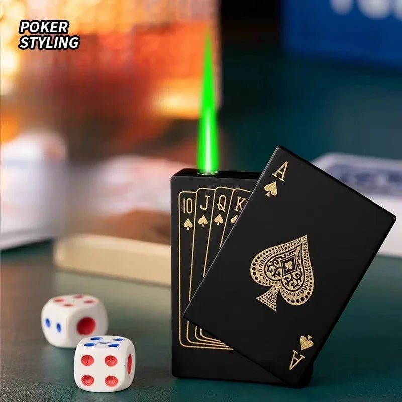 Creative Playing Cards Lighter Flashlight Windproof Straight Metal Lighter Metal Fun Toy for Smoking Accessories Men Small Gifts