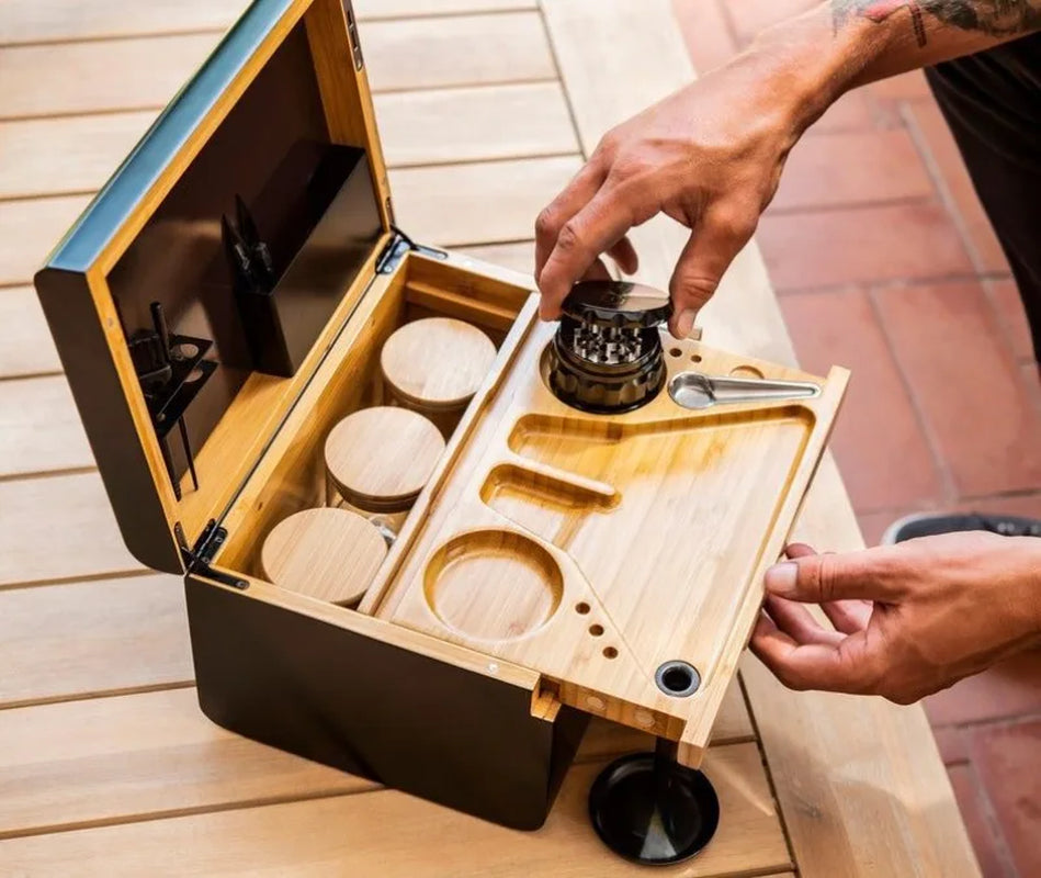 Premium Bamboo Storage Chest Movable Rolling Tray Wood Box Case Crusher Organizer Smoking Accessories Tools Table Decorations