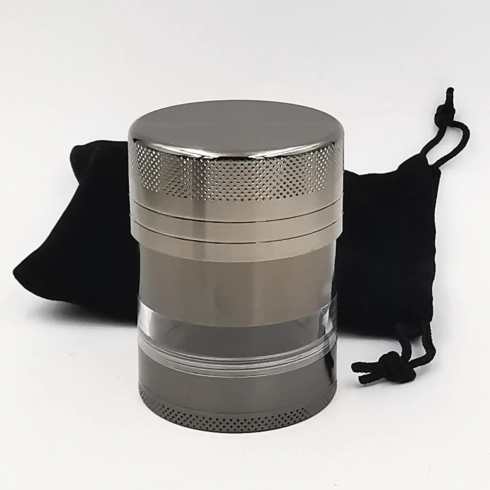 New 55MM Toothless Manual Metal Herb Grinder Spice Crusher Large-Capacity Portable Toothless Design Transparent Screen Catcher