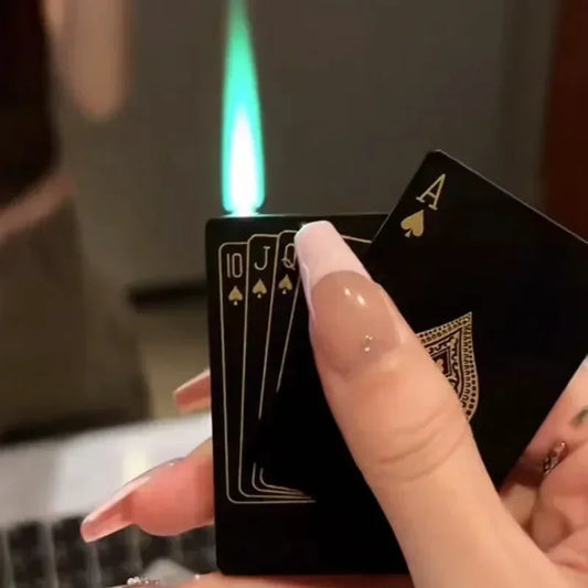 Creative Playing Cards Lighter Flashlight Windproof Straight Metal Lighter Metal Fun Toy for Smoking Accessories Men Small Gifts