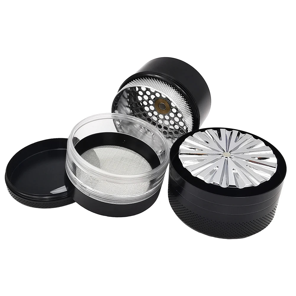 New 55MM Toothless Manual Metal Herb Grinder Spice Crusher Large-Capacity Portable Toothless Design Transparent Screen Catcher