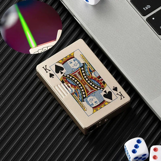 Creative Playing Cards Lighter Flashlight Windproof Straight Metal Lighter Metal Fun Toy for Smoking Accessories Men Small Gifts