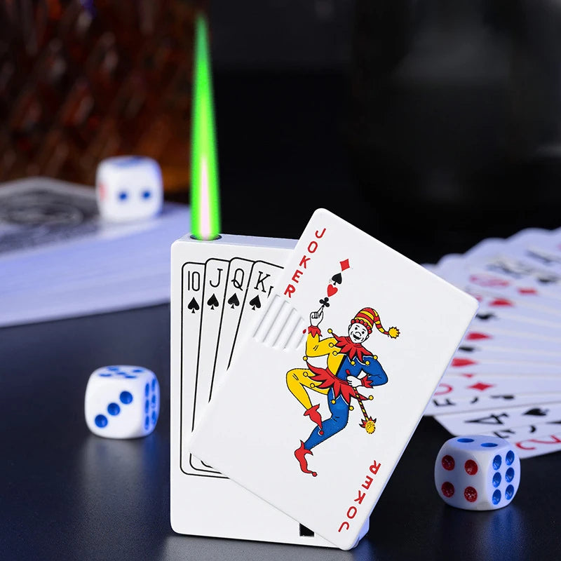 Creative Playing Cards Lighter Flashlight Windproof Straight Metal Lighter Metal Fun Toy for Smoking Accessories Men Small Gifts
