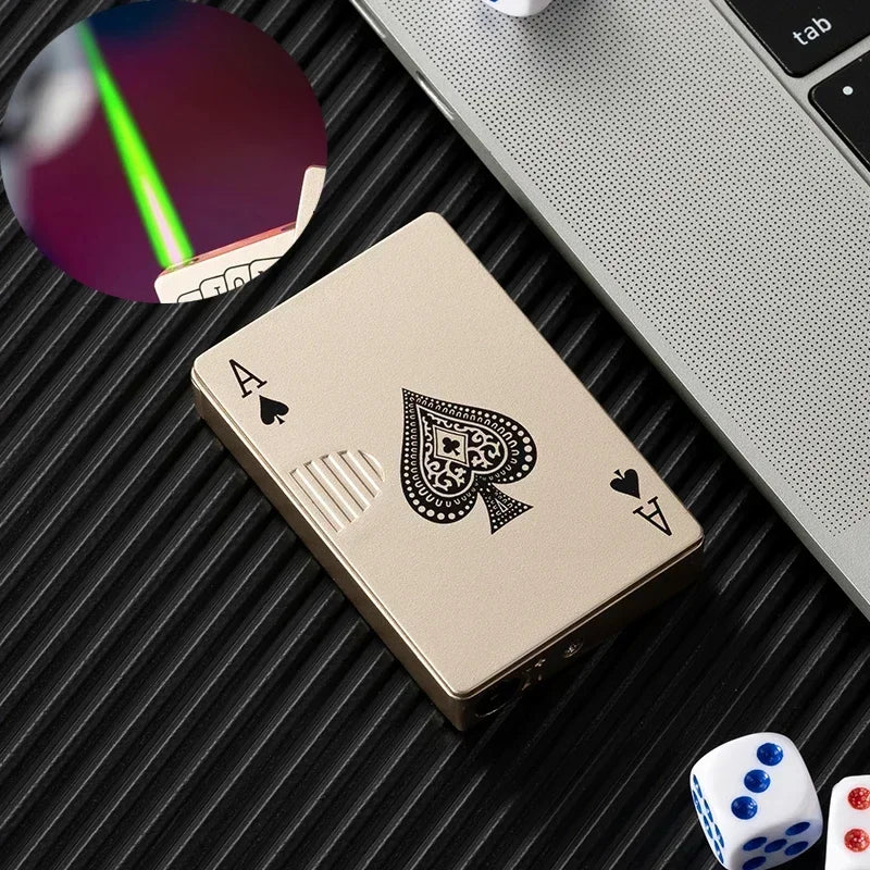 Creative Playing Cards Lighter Flashlight Windproof Straight Metal Lighter Metal Fun Toy for Smoking Accessories Men Small Gifts