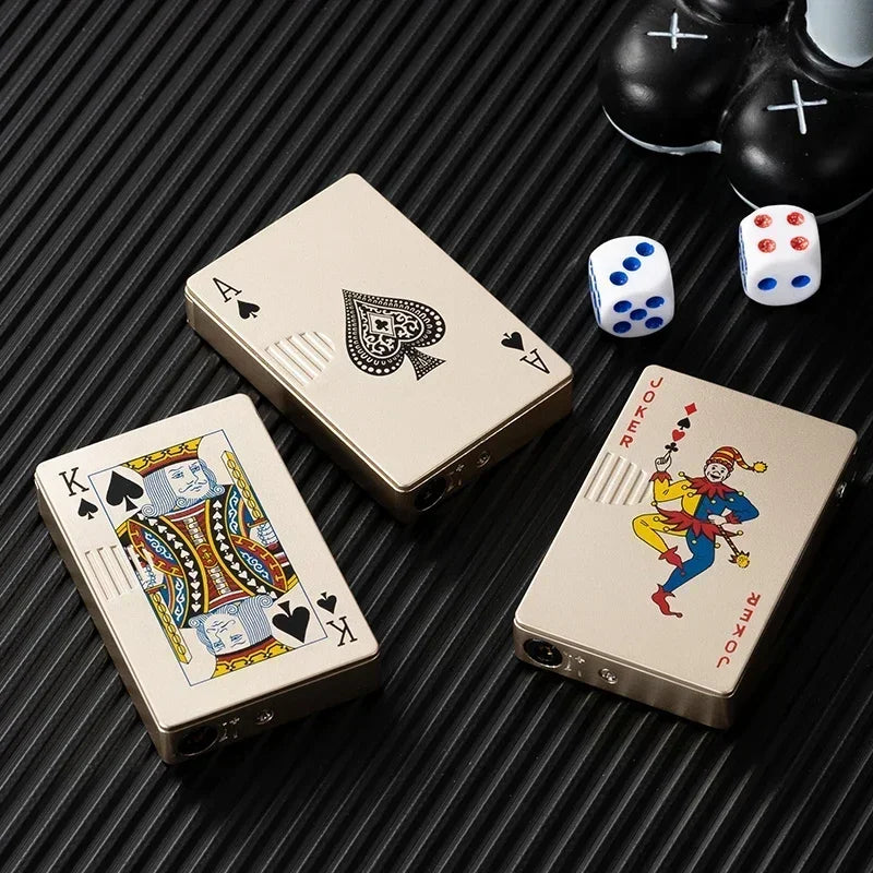 Creative Playing Cards Lighter Flashlight Windproof Straight Metal Lighter Metal Fun Toy for Smoking Accessories Men Small Gifts