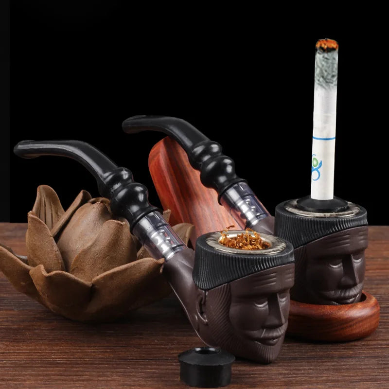 Portable Tobacco Bent Pipe Wooden Smoking Filter Grinder Handheld Herb Pipes Cleaning Durable Cigarette Accessories Men'S Gifts