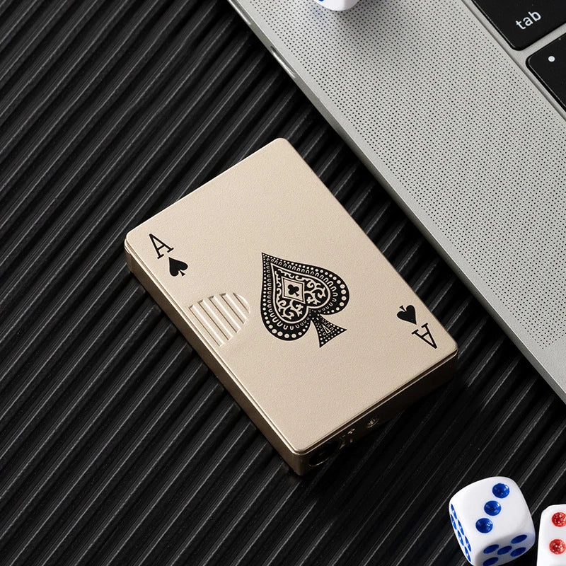 Creative Playing Cards Lighter Flashlight Windproof Straight Metal Lighter Metal Fun Toy for Smoking Accessories Men Small Gifts