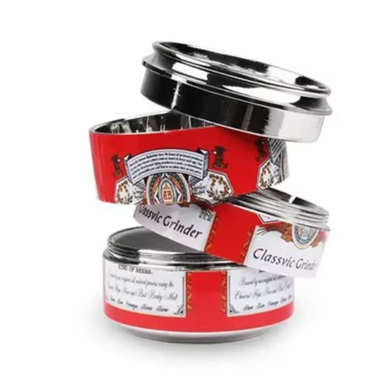50Mm Zinc Alloy Herb Smoking Tobacco Grinder Crusher 4 Layer Tobacco Grinder Small Beer Zip Top Can Metal Grinder Grinder