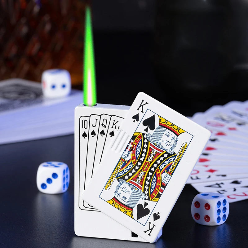 Creative Playing Cards Lighter Flashlight Windproof Straight Metal Lighter Metal Fun Toy for Smoking Accessories Men Small Gifts